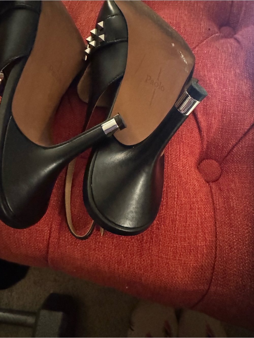 Linea Paolo Black Studded Pointed Slingback heals, w/ silver tipped heal. - Picture 4 of 7